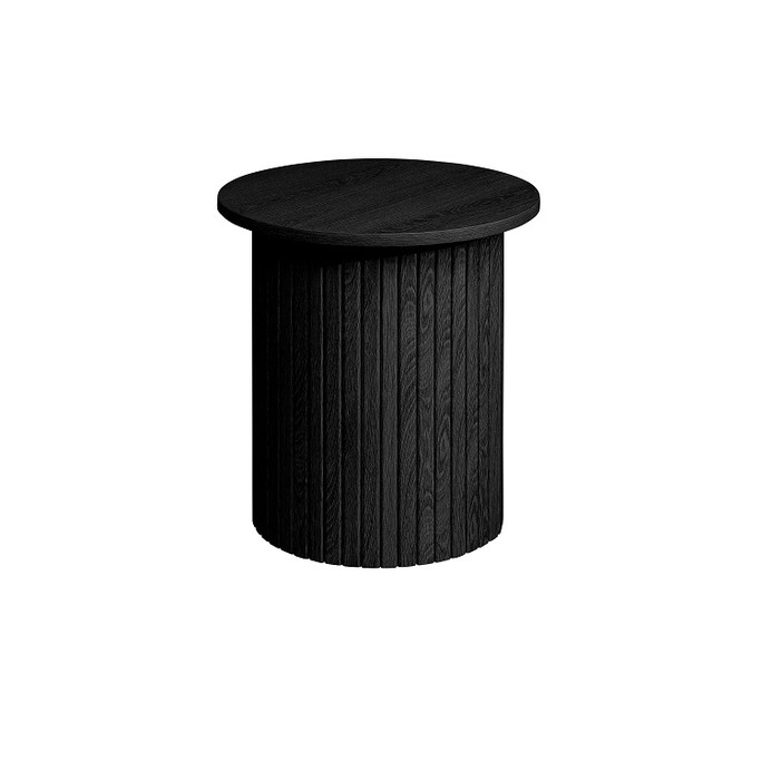 Fluted Side Table Black, Oak – Fluted Oak, Japandi Rounded Design – Axel Fluted Side Table Black, Oak – Fluted Oak, Japandi Rounded Design – Axel