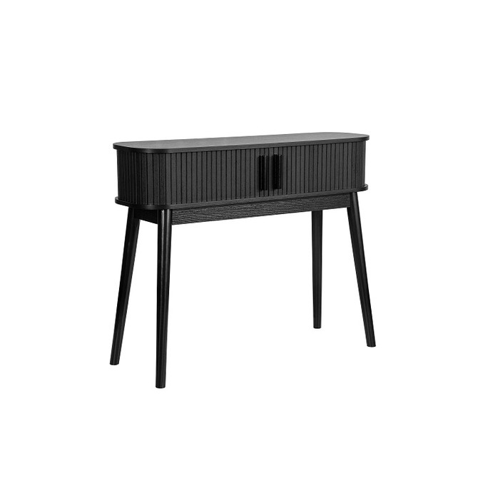 Console Table Black, Oak – Fluted Oak, Japandi Rounded Design – Axel Console Table Black, Oak – Fluted Oak, Japandi Rounded Design – Axel
