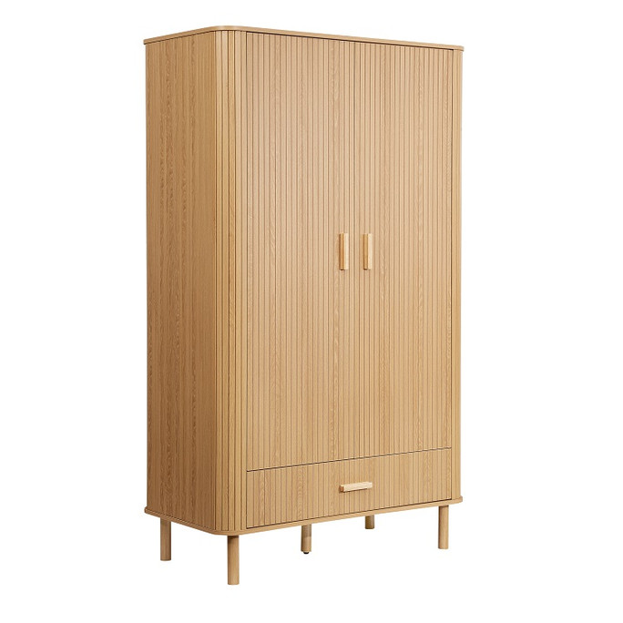 2 Door 1 Drawer Fluted Wardrobe Oak, Natural – Fluted Oak, Japandi Rounded Design – Axel