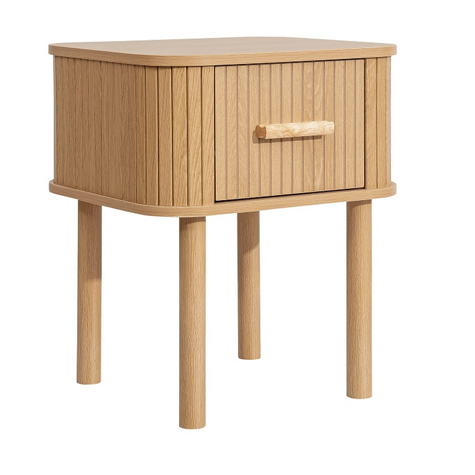 1 Drawer Fluted Bedside Oak, Natural – Fluted Oak, Japandi Rounded Design – Axel