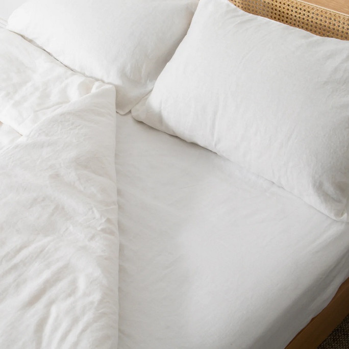 Native Natural Fitted Sheet White 100% Linen – Breathable & Hypoallergenic