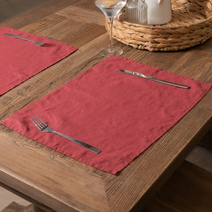 Native Natural Placemats (Set of 4) Red 100% Linen – Natural Luxury