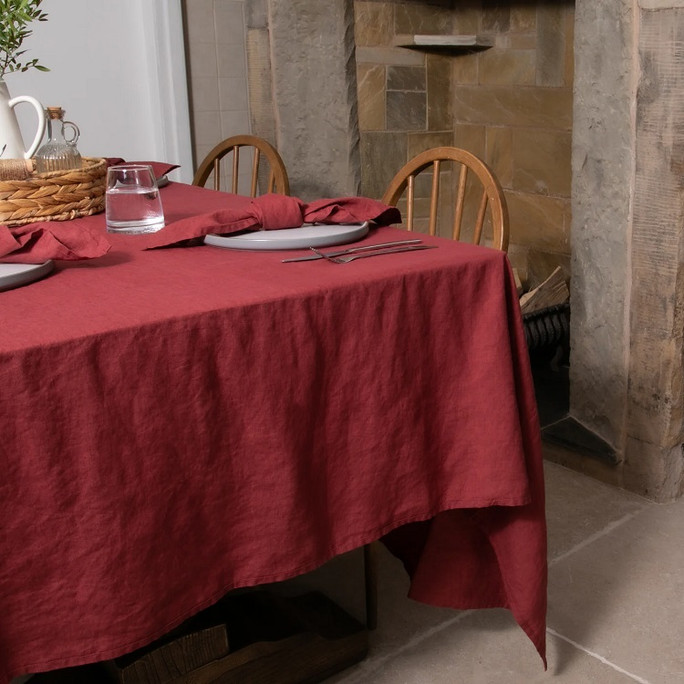 Native Natural Tablecloth Red 100% Linen - Natural Luxury Native Natural Tablecloth Red 100% Linen - Natural Luxury