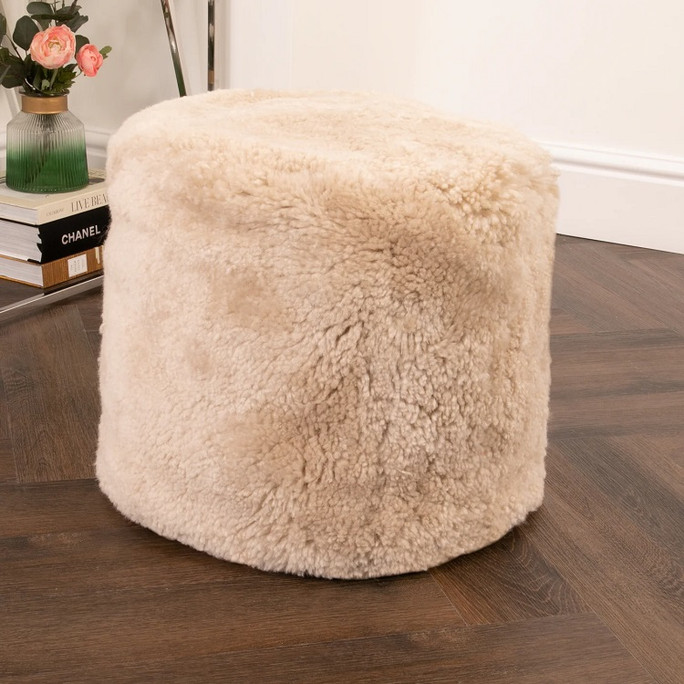 Cream Sheepskin Pouf – Natural Luxury