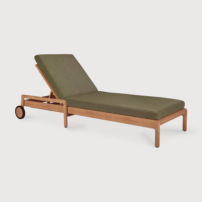 Ethnicraft Teak Outdoor Adjustable Lounger Jack Green Cushions