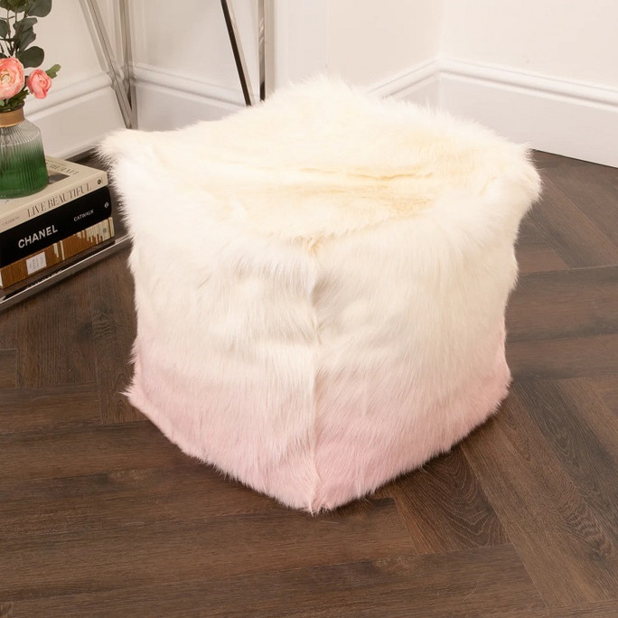 Native Natural Ivory/Pink Goatskin Ombré Pouf