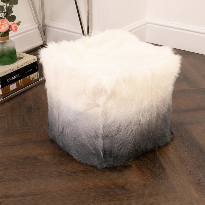 Native Natural Ivory/Charcoal Goatskin Ombré Pouf Native Natural Ivory/Charcoal Goatskin Ombré Pouf
