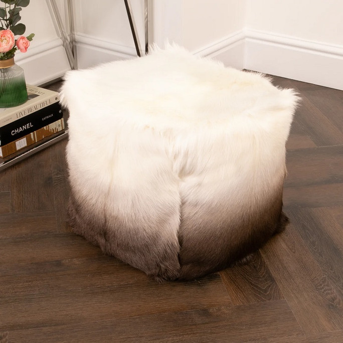 Native Natural Ivory/Brown Goatskin Ombré Pouf Native Natural Ivory/Brown Goatskin Ombré Pouf