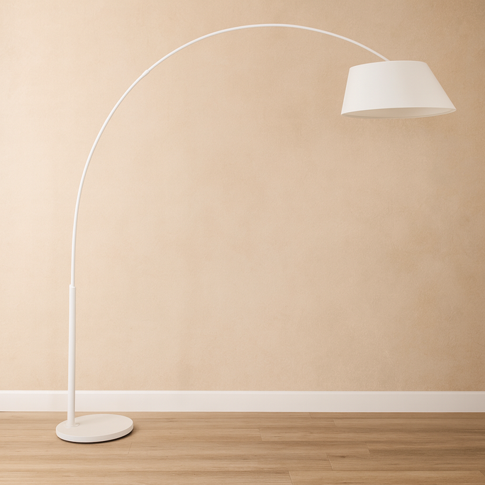 White Arc Floor Lamp White Fabric Shade White Arc Floor Lamp White Fabric Shade