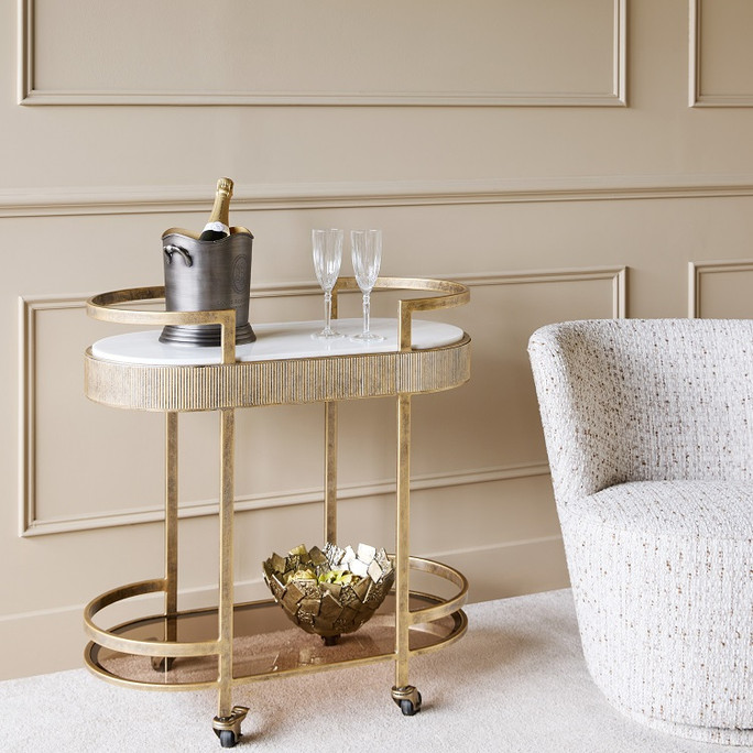 Libra Belvedere Aged Gold Drinks Trolley – Marble Top & Tinted Glass Shelf H83.5cm Libra Belvedere Aged Gold Drinks Trolley – Marble Top & Tinted Glass Shelf H83.5cm