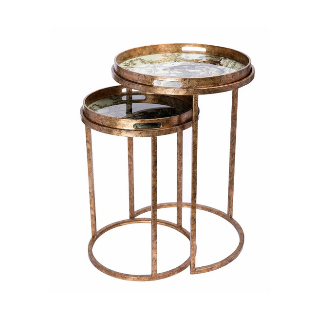 Libra Monkey Jungle Nesting Side Tray Tables – Set of 2 Antique Gold Libra Monkey Jungle Nesting Side Tray Tables – Set of 2 Antique Gold