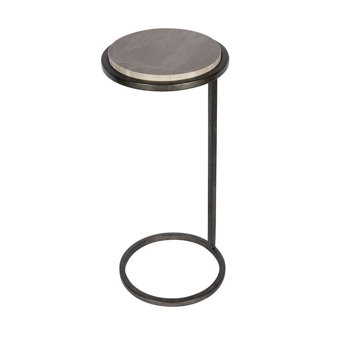 Libra Iota Accent Table – Grey Emperador Marble, Aged Silver Frame H59cm
