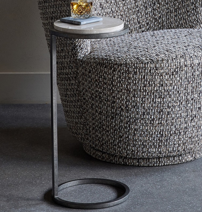 Libra Iota Accent Table – Grey Emperador Marble, Aged Silver Frame H59cm Libra Iota Accent Table – Grey Emperador Marble, Aged Silver Frame H59cm