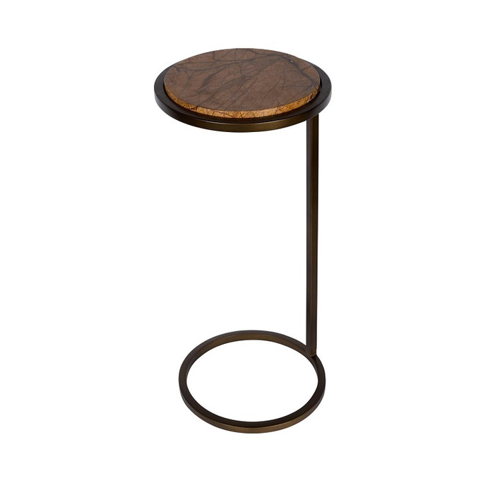 Libra Iota Accent Table – Forest Brown Marble, Smoked Gold Frame H59cm