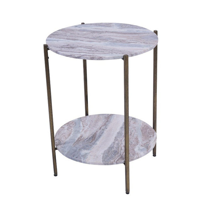 Libra Toronto Marble Top & Base Side Table – Grey Marble Antique Brass 43×43×53cm