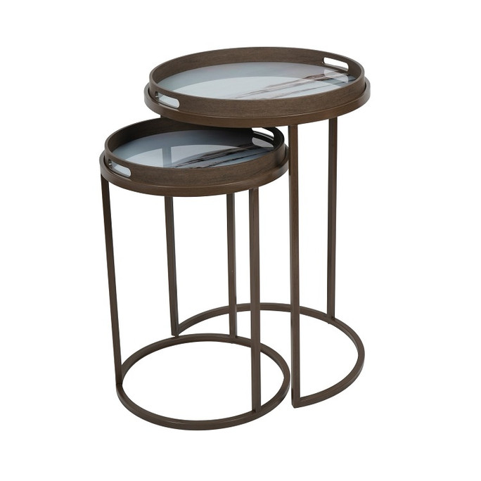 Libra Blurred Seascape Nesting Side Tray Tables – Set of 2, Taupe Libra Blurred Seascape Nesting Side Tray Tables – Set of 2, Taupe