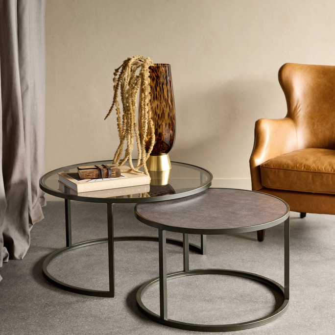 Libra Turner Set of 2 Nesting Coffee Tables – Clear Glass & Slate‑Effect Libra Turner Set of 2 Nesting Coffee Tables – Clear Glass & Slate‑Effect