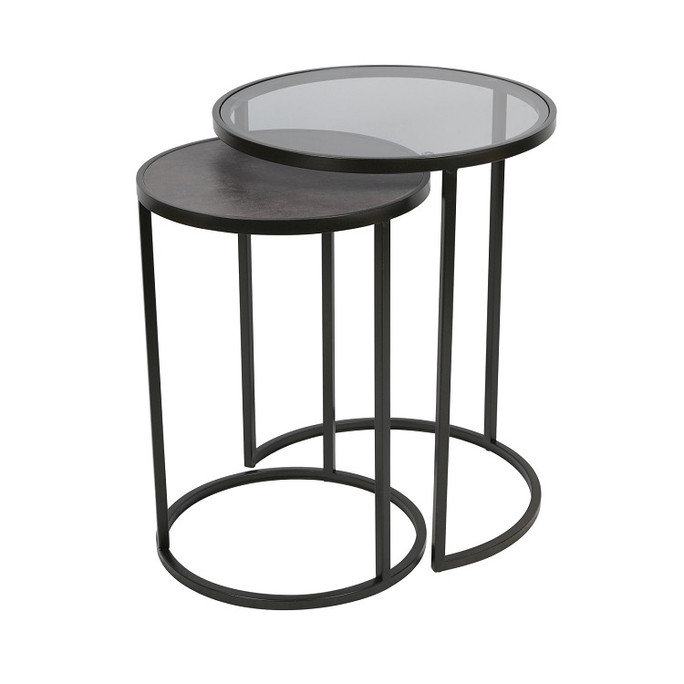 Libra Turner Set of 2 Nesting Side Tables – Clear Glass & Slate‑Effect