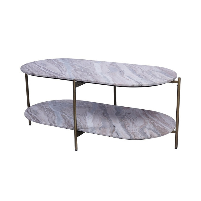 Libra Toronto Marble Top & Base Coffee Table – Grey Marble Antique Brass