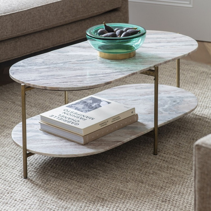 Libra Toronto Marble Top & Base Coffee Table – Grey Marble Antique Brass