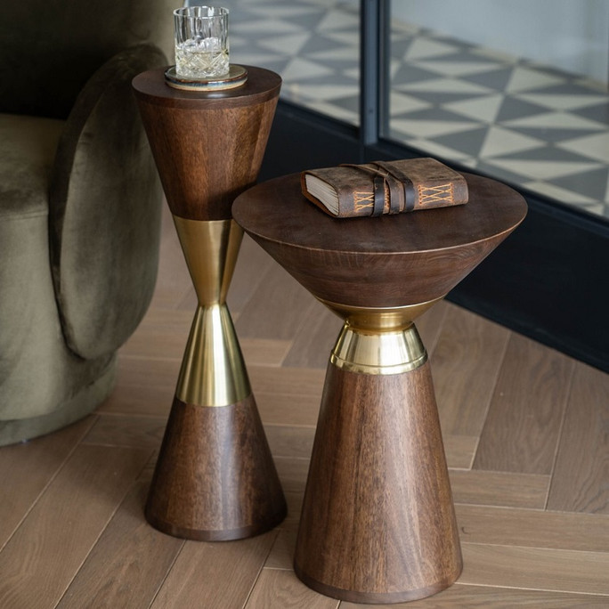 Libra Amalfi Wooden Side Table – Dark Wood & Brushed Brass