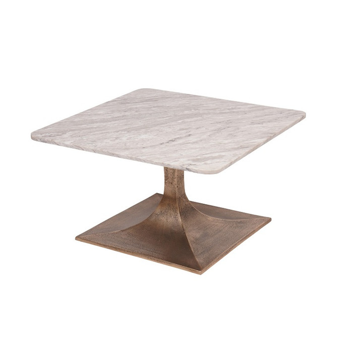 Libra Morchino Marble Coffee Table 70cm – Square Top, Antique Brass Base