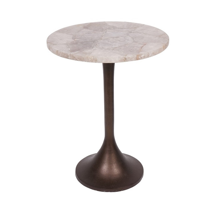 Libra Bosworth Smokey Quartz Side Table 42cm – Round Top, Antique Brass Base