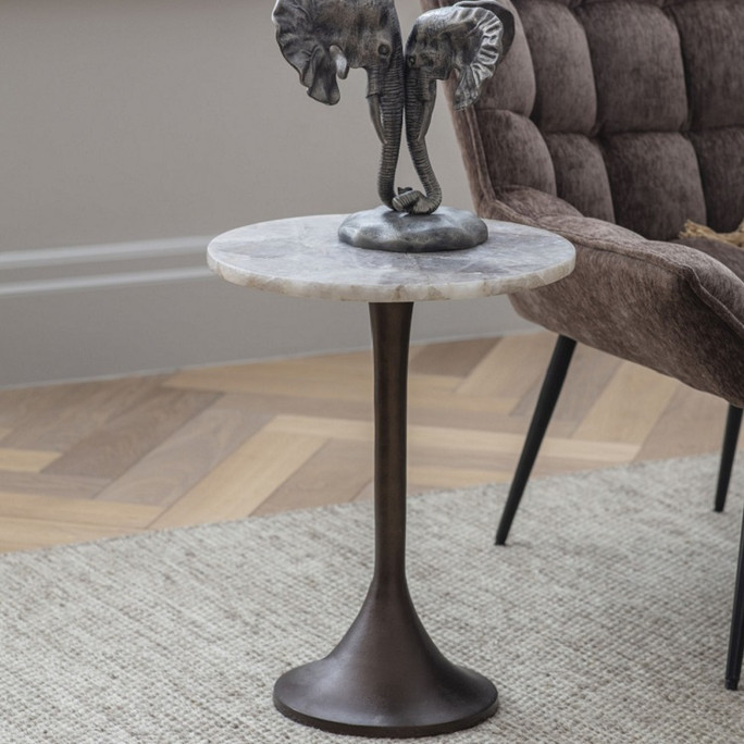 Libra Bosworth Smokey Quartz Side Table 42cm – Round Top, Antique Brass Base Libra Bosworth Smokey Quartz Side Table 42cm – Round Top, Antique Brass Base