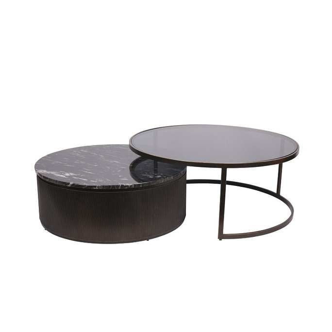 Libra Belvedere Black Nesting Coffee Tables – Set of 2, Markino Marble & Glass