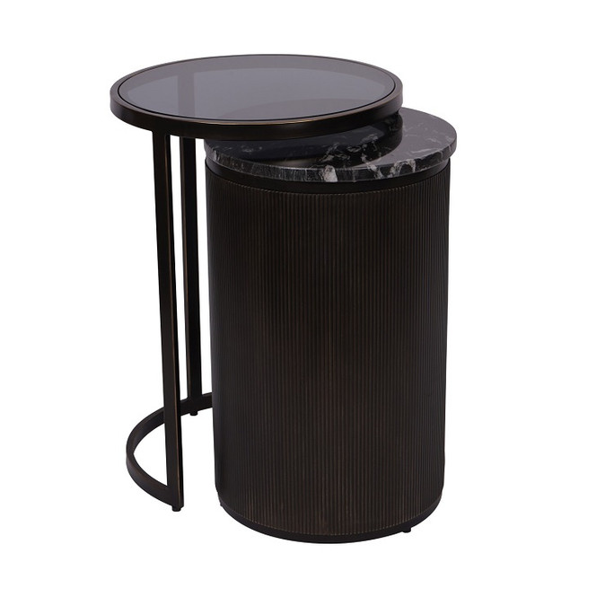 Libra Belvedere Black Nesting Side Tables – Set of 2, Markino Marble & Glass 43.2×43.2×61cm