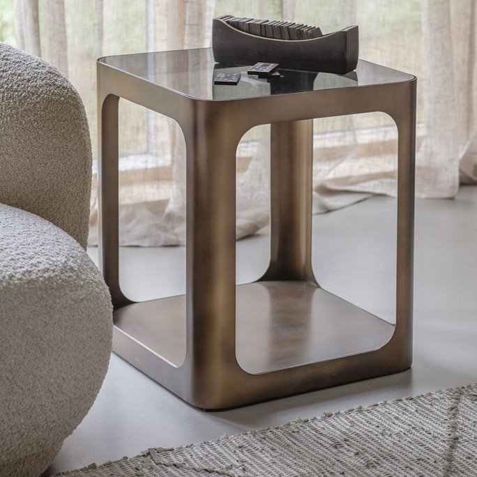 Thorpe Metal & Glass Square Side Table