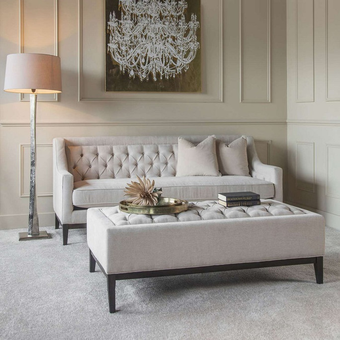 Theodore Buttoned XL Ottoman in Ivory Fabric 140×75cm