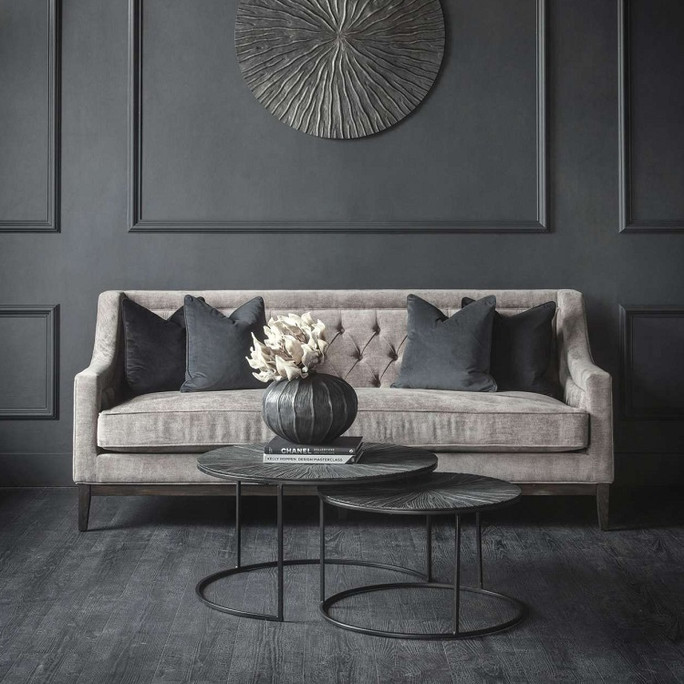 Theodore Buttoned Sofa in Warm Grey Fabric 200cm