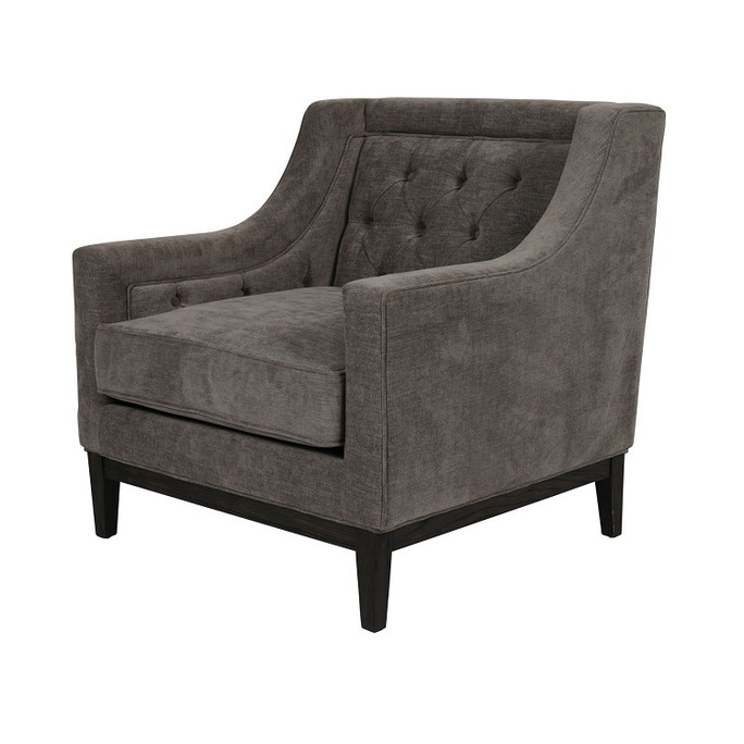 Theodore Buttoned Armchair in Warm Grey Fabric