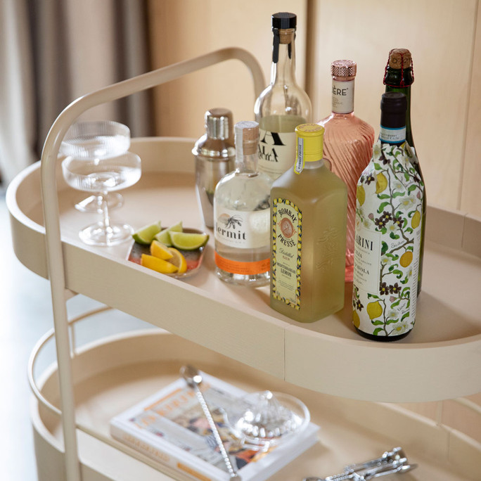Drinks Trolley – Bar Trolley Cream Beige Metal, Modern