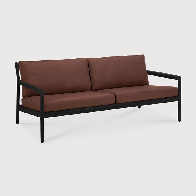 Ethnicraft Black Outdoor 2 Seat Sofa Jack Burgundy Cushions