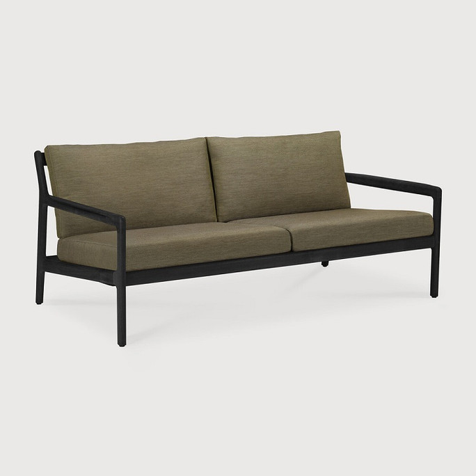 Ethnicraft Black Outdoor 2 Seat Sofa Jack Green Cushions