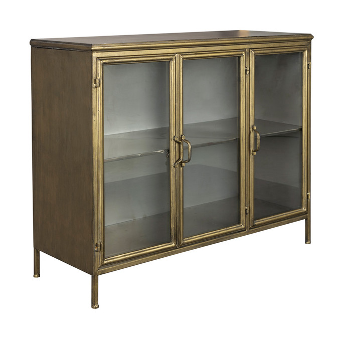 Vintage Gold Brass Aged Metal Glass Door Sideboard - Gertlush