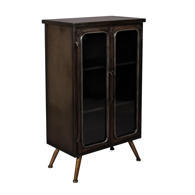 Black Metal Industrial Vintage Glass Door Cabinet 60cm - Denza