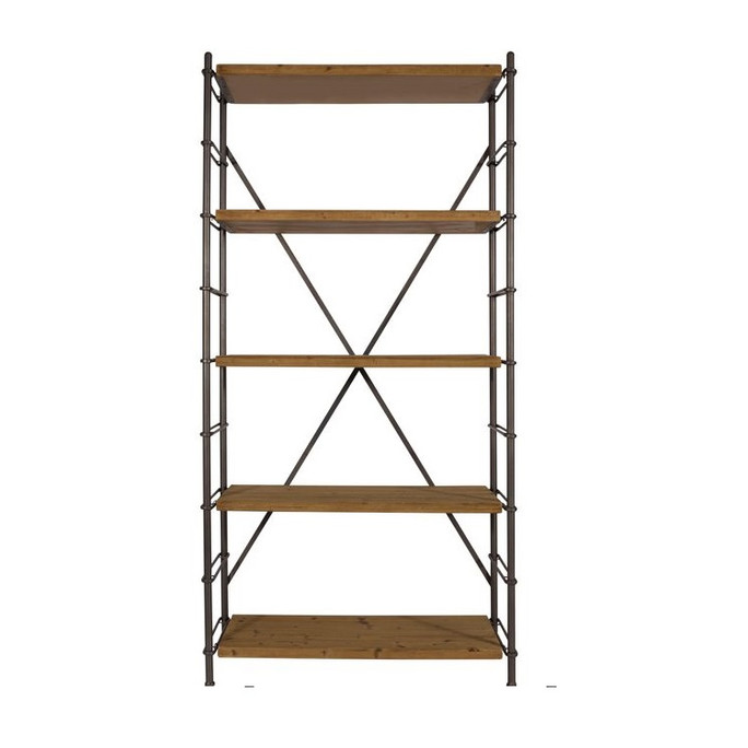 Industrial Mid Century Vintage Modern Metal Wooden Shelving Unit 100cm  - Iron
