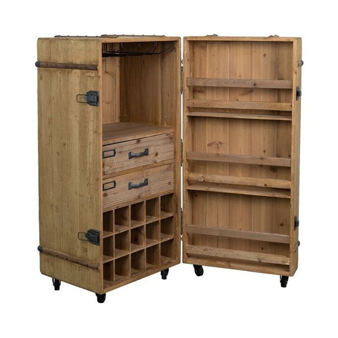 Industrial Vintage Wooden Drinks Wine Cabinet On Wheels - Lico
