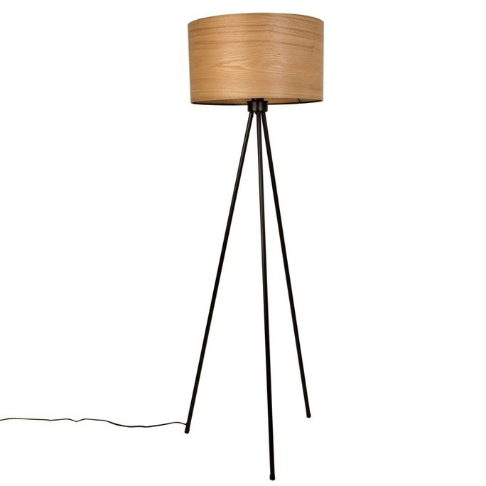 Black Tripod Floor Lamp Wooden Shade - Woodland by Dutchbone