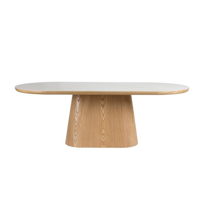 Oval Dining Table – White Marble-Effect Top with Oak Base, 180 cm - Lucerne