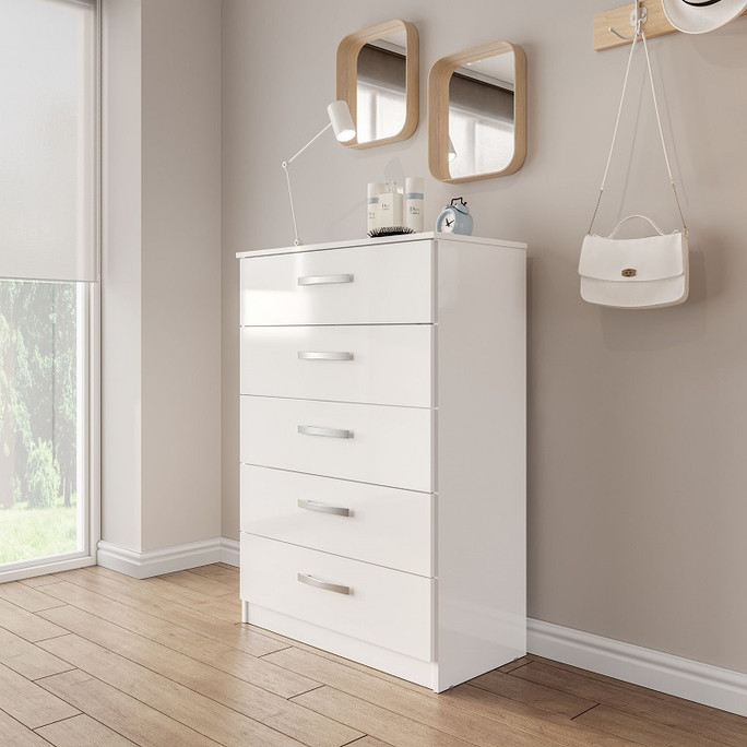 Lynx Chest of 5 Drawers White