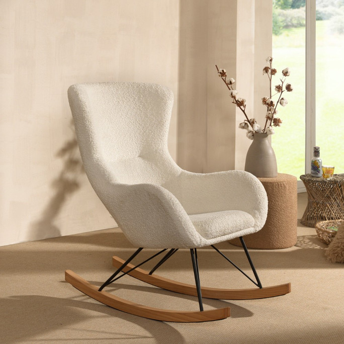 Rocky White Fabric Rocking Chair Ergonomic Kids Bedroom