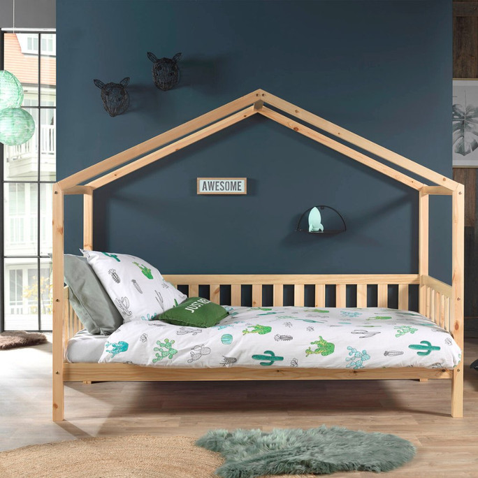 Solid Pine House Bed With Rails 90x200cm - Dallas