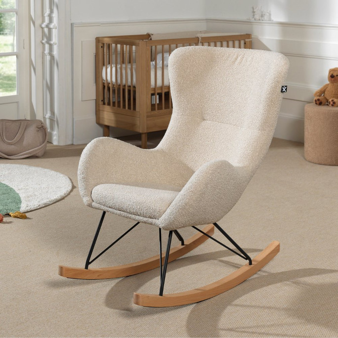 Soft Beige Fabric Rocking Chair Modern Ergonomic Kids Bedroom