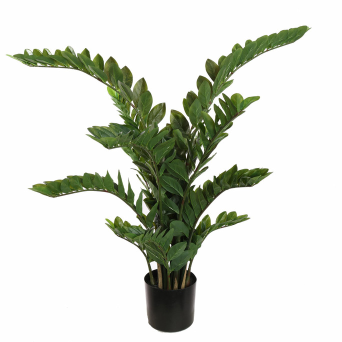 ZZ artificial plant with glossy oval leaves and upright stems