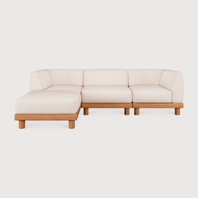 Ethnicraft Teak Monocle Outdoor White Modular Sofa Set 4 -Left