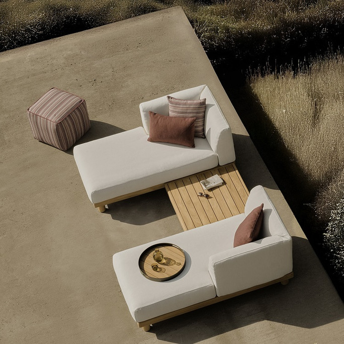 Ethnicraft Teak Monocle Outdoor White Single Chaise - Left